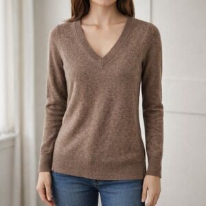 J.Crew 100% Cashmere V-Neck Sweater Women's XXS Brown Soft Knit Pullover